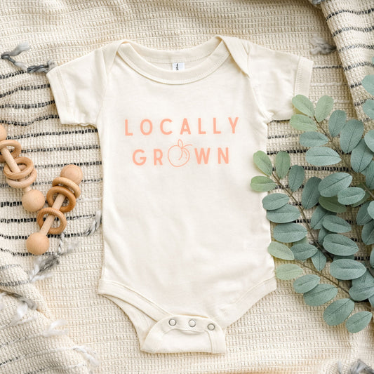 Locally Grown Baby Bodysuit Peach Picking Outfit Cute as a Peach