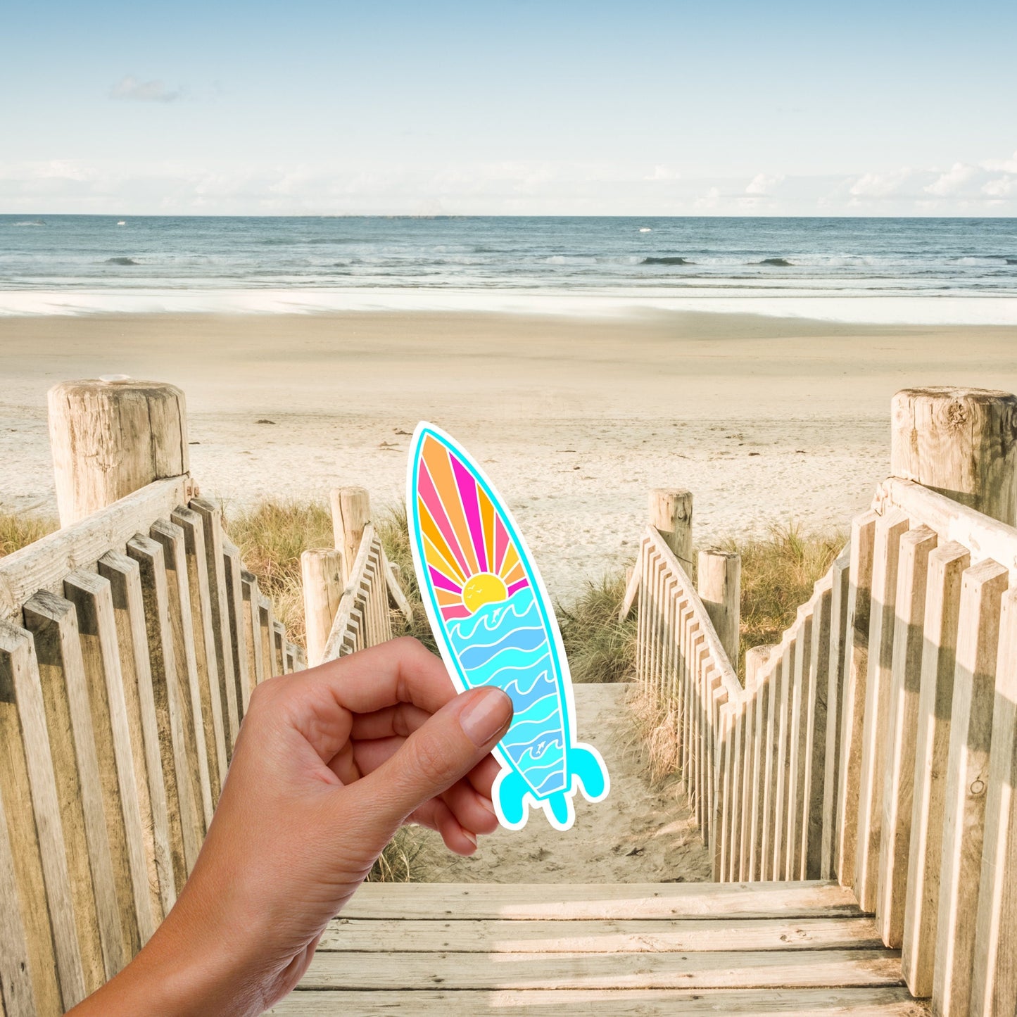 Surfboard Ocean Waves Sunset Sticker Waterproof Laptop Water Bottle Planner Vinyl Sticker