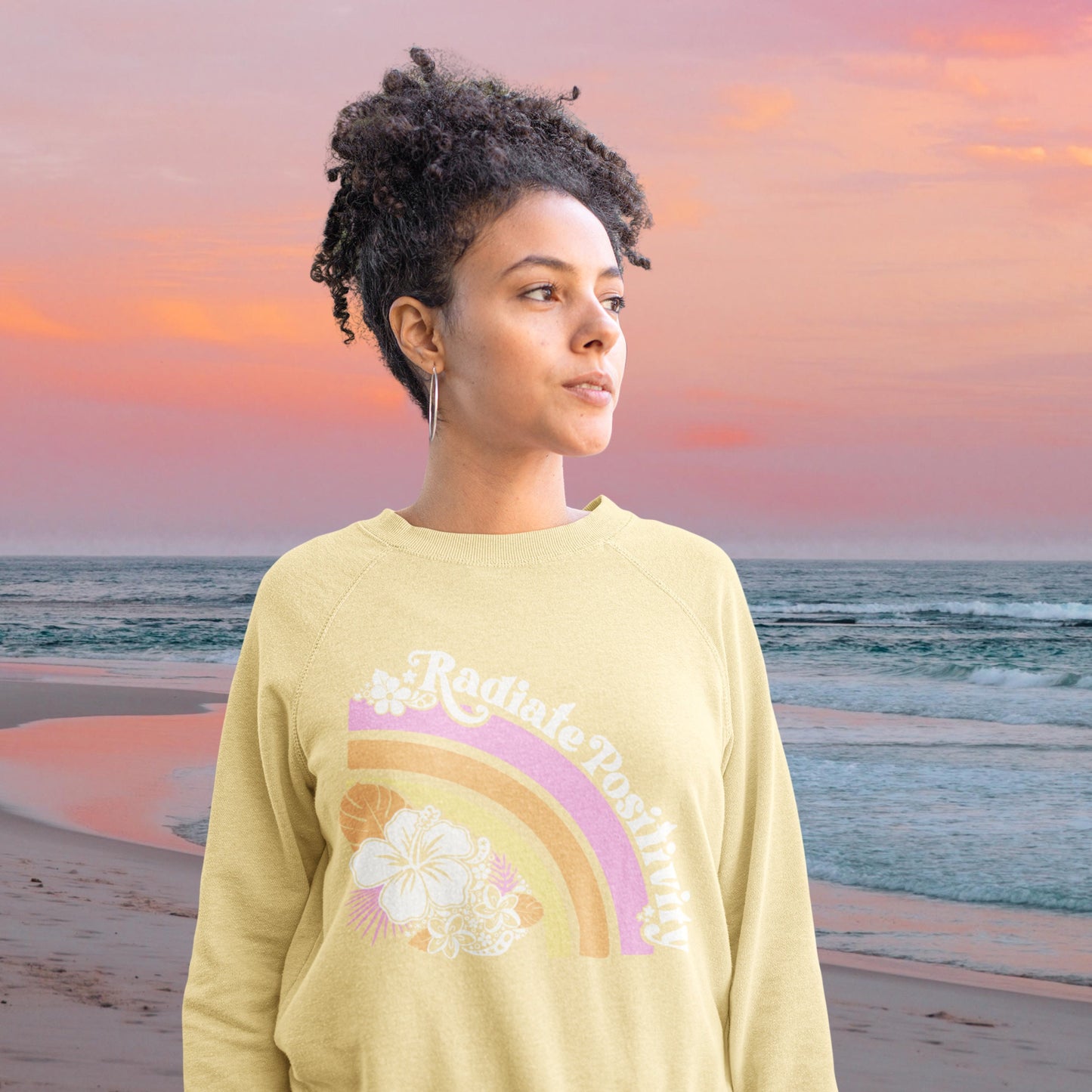 Radiate Positivity Pastel Rainbow Hibiscus Flower Sweatshirt Summer Girl Boho Beach Crewneck Pullover