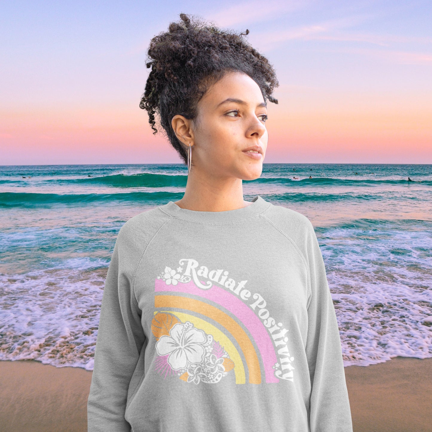 Radiate Positivity Pastel Rainbow Hibiscus Flower Sweatshirt Summer Girl Boho Beach Crewneck Pullover