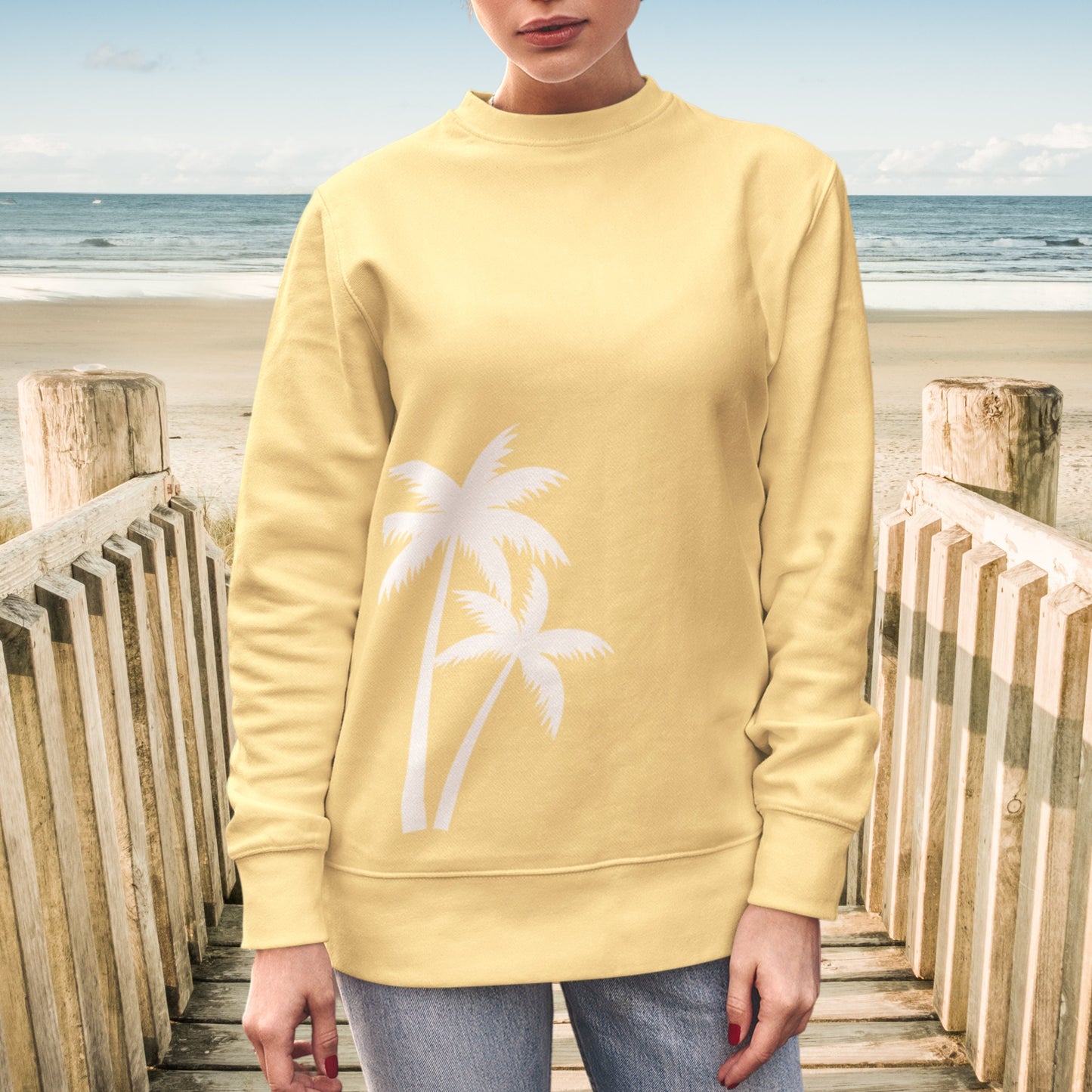 Palm Trees Beachy Boho Sweatshirt Oversized Crewneck Trendy Summer Girl Pullover