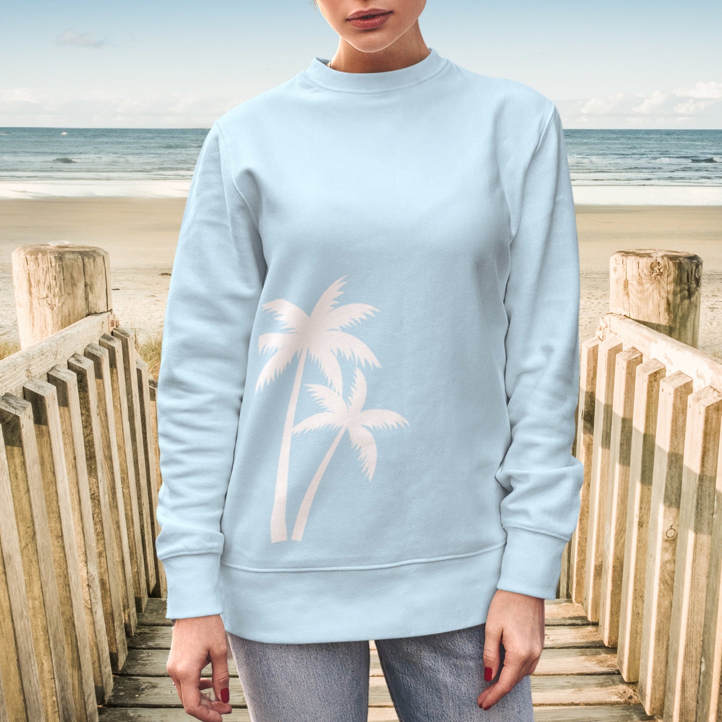 Palm Trees Beachy Boho Sweatshirt Oversized Crewneck Trendy Summer Girl Pullover