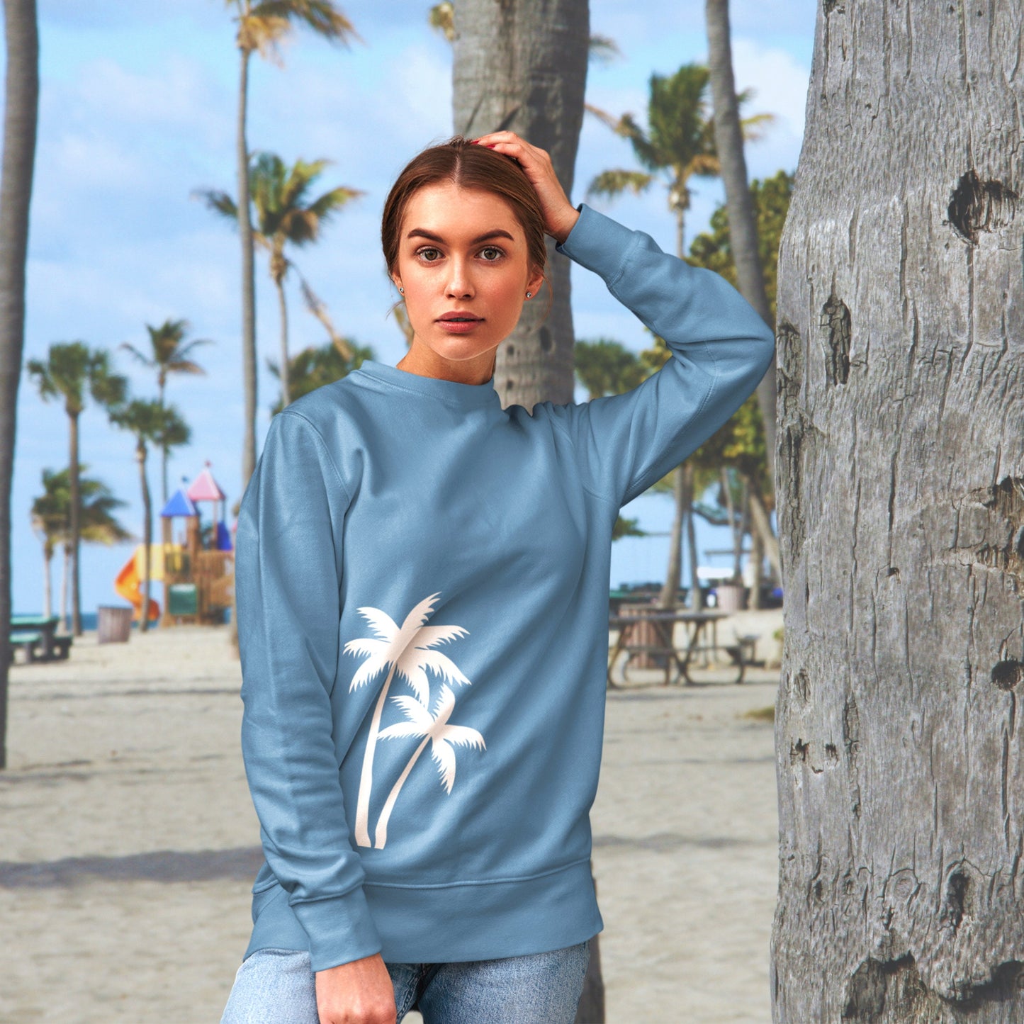 Palm Trees Beachy Boho Sweatshirt Oversized Crewneck Trendy Summer Girl Pullover