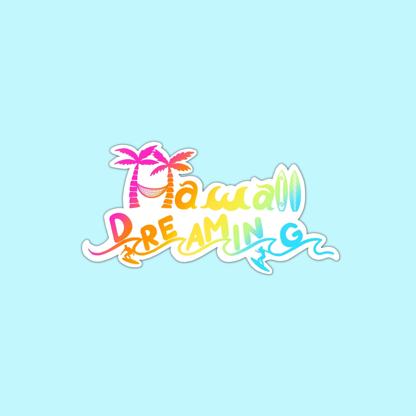Hawaii Dreaming Rainbow Tropical Beach Sticker Waterproof Laptop Water Bottle Planner Vinyl Sticker
