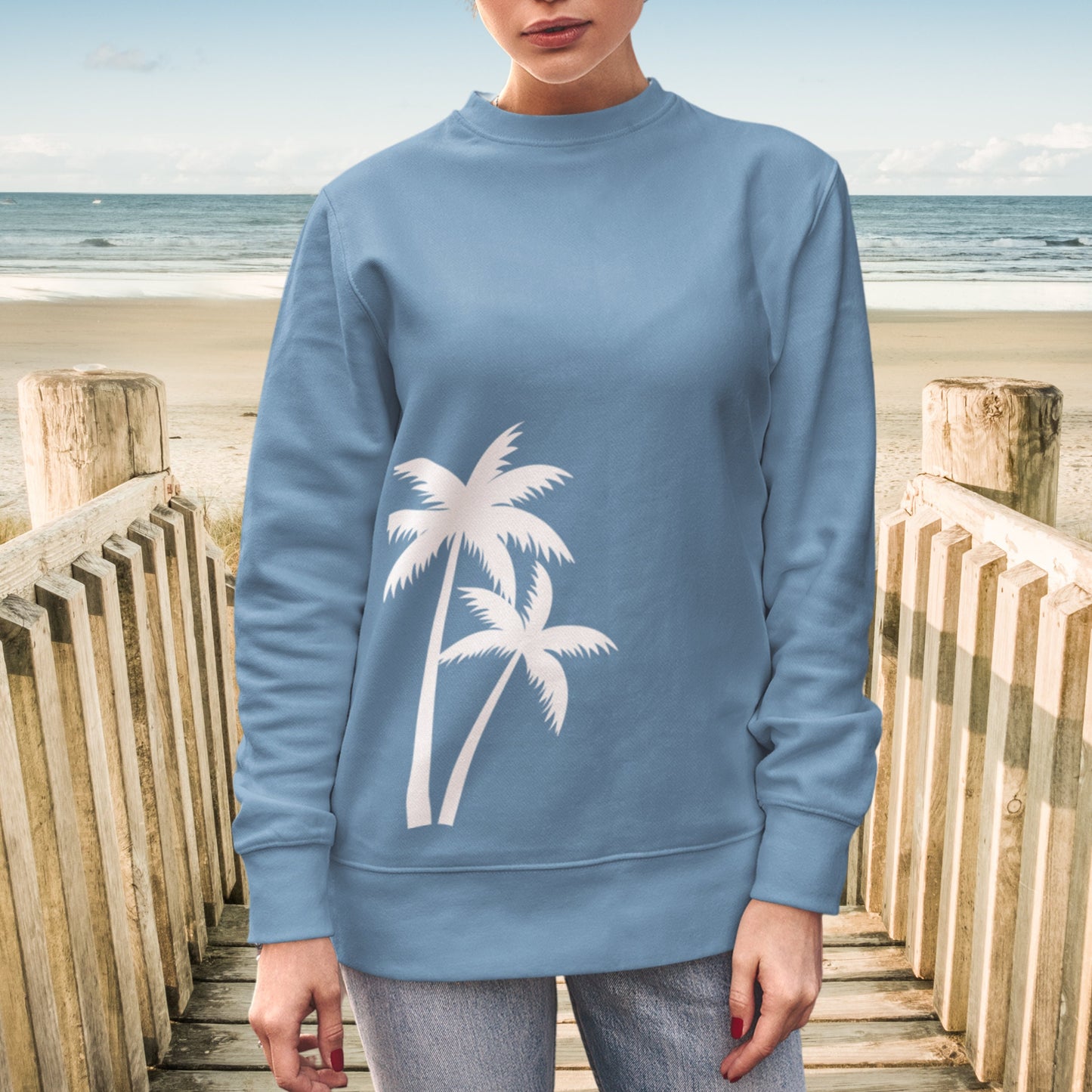 Palm Trees Beachy Boho Sweatshirt Oversized Crewneck Trendy Summer Girl Pullover
