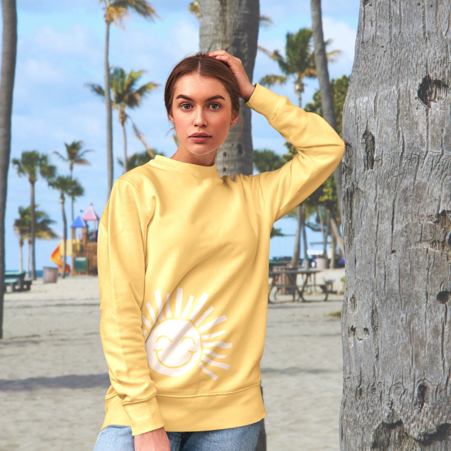 Palm Trees Beachy Boho Sweatshirt Oversized Crewneck Trendy Summer Girl Pullover