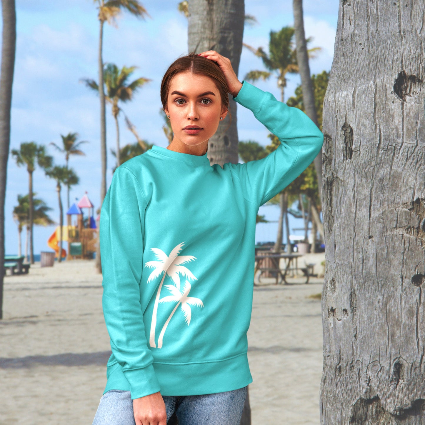Palm Trees Beachy Boho Sweatshirt Oversized Crewneck Trendy Summer Girl Pullover