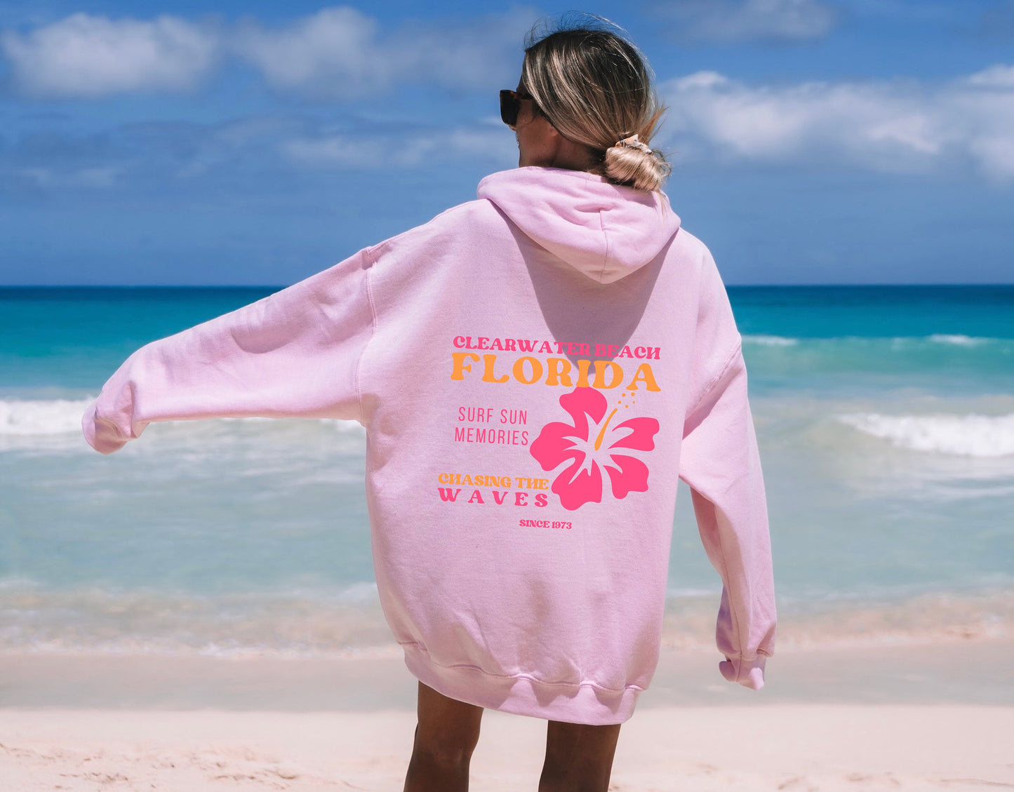 Personalized Beach and Surf Hoodie Vintage Surf Hoodie Vacation Sweatshirt - Personalize with Beach/Town Name and State/Country