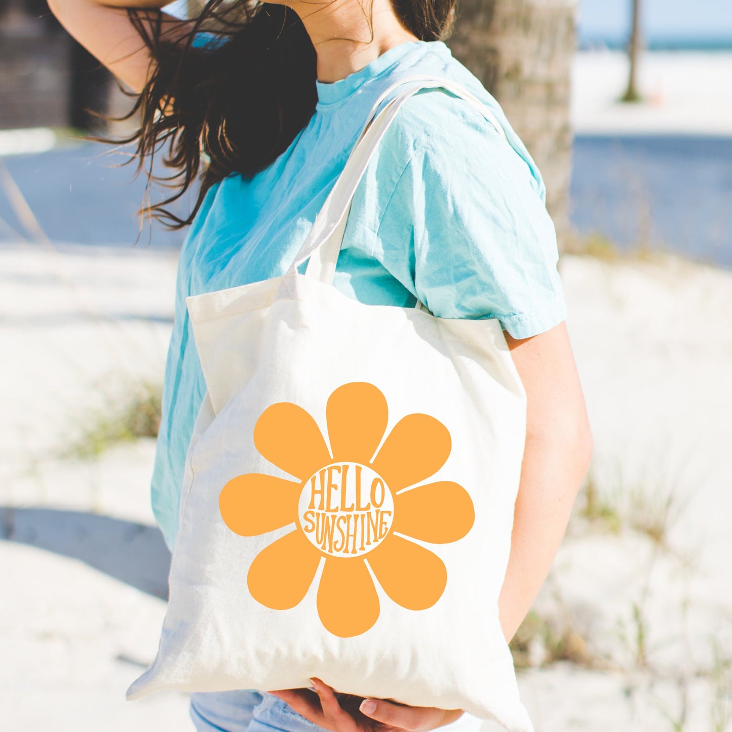 Hello Sunshine Retro Daisy Tote Bag Canvas Bag