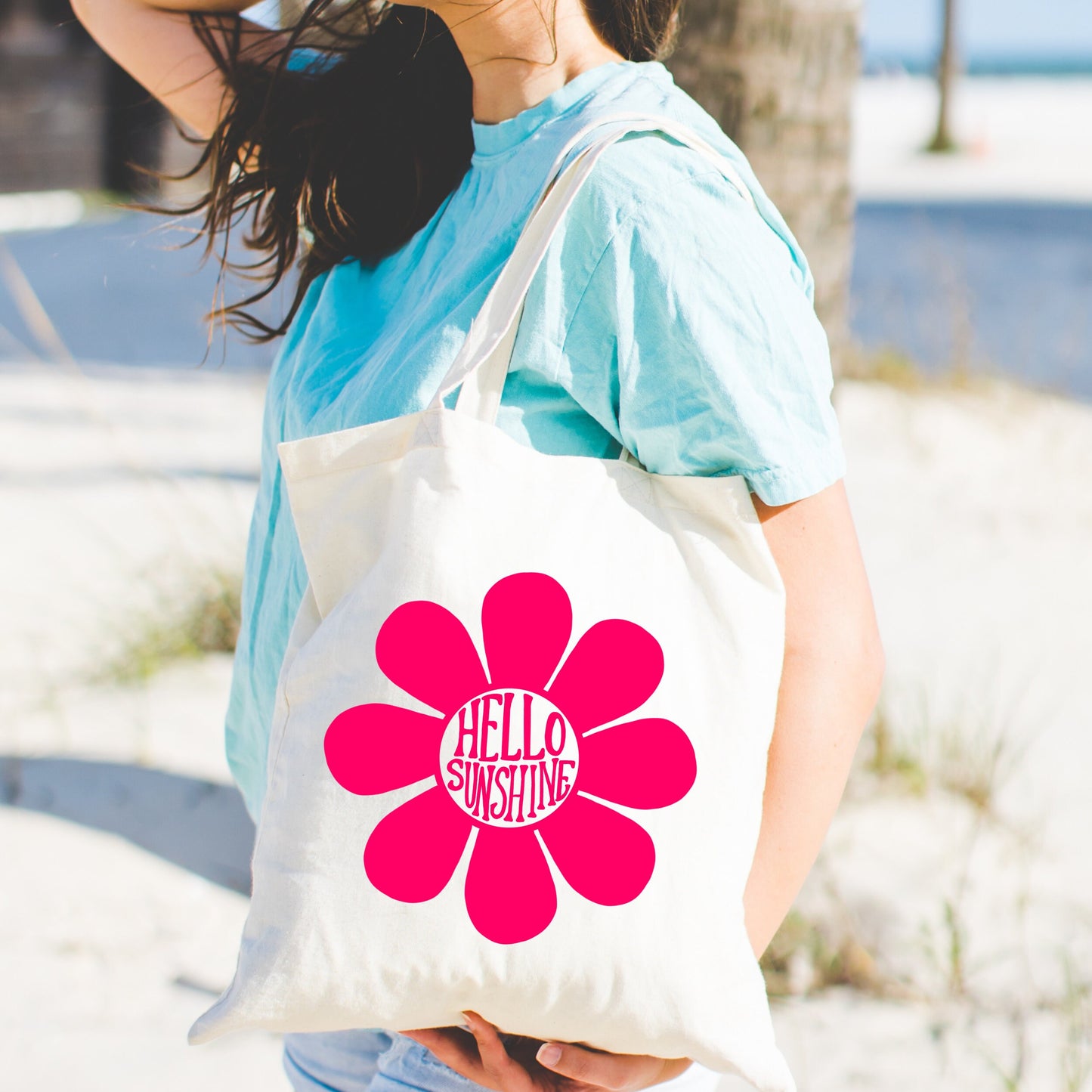 Hello Sunshine Retro Daisy Tote Bag Canvas Bag