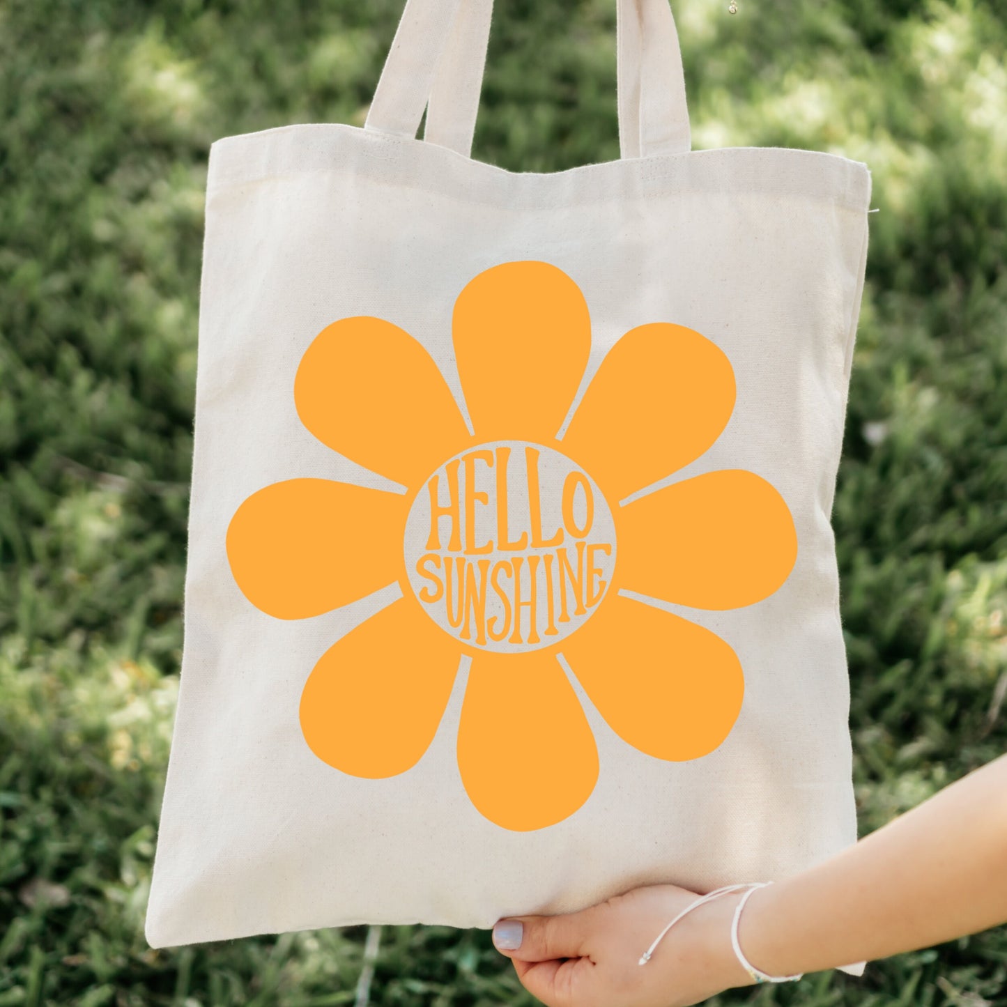 Hello Sunshine Retro Daisy Tote Bag Canvas Bag