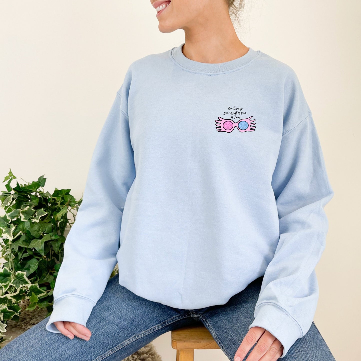 Embroidered Luna Glasses Sweatshirt You’re Just As Sane As I Am Wizard Girl Crewneck