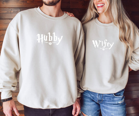 Hubby & Wifey Couples Matching Sweatshirt Wizard Couple Matching Crewnecks Wizard World Lovers Bookish Sweatshirt