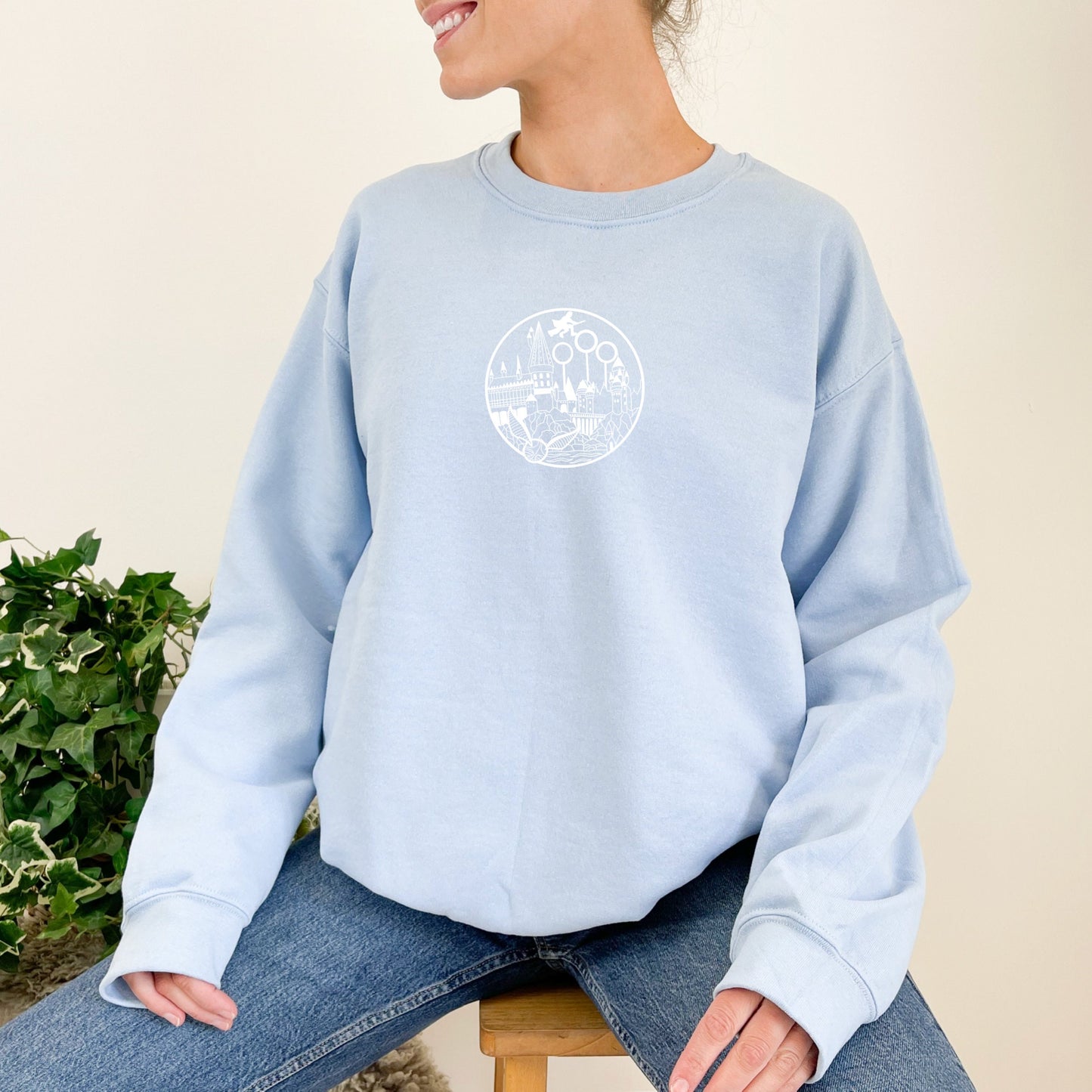 Wizarding World Castle Medallion White Embroidered Pullover Sweatshirt