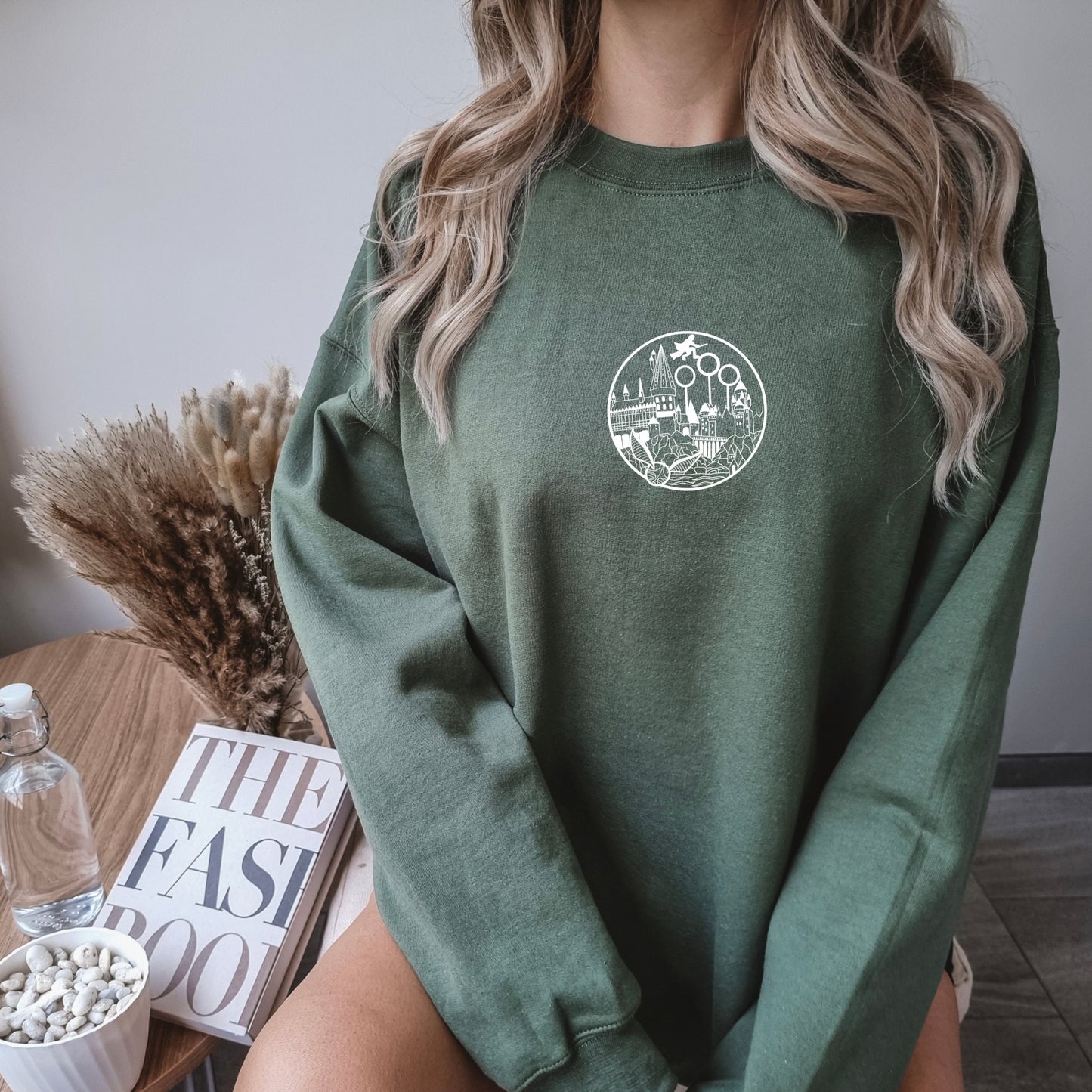 Wizarding World Castle Medallion White Embroidered Pullover Sweatshirt