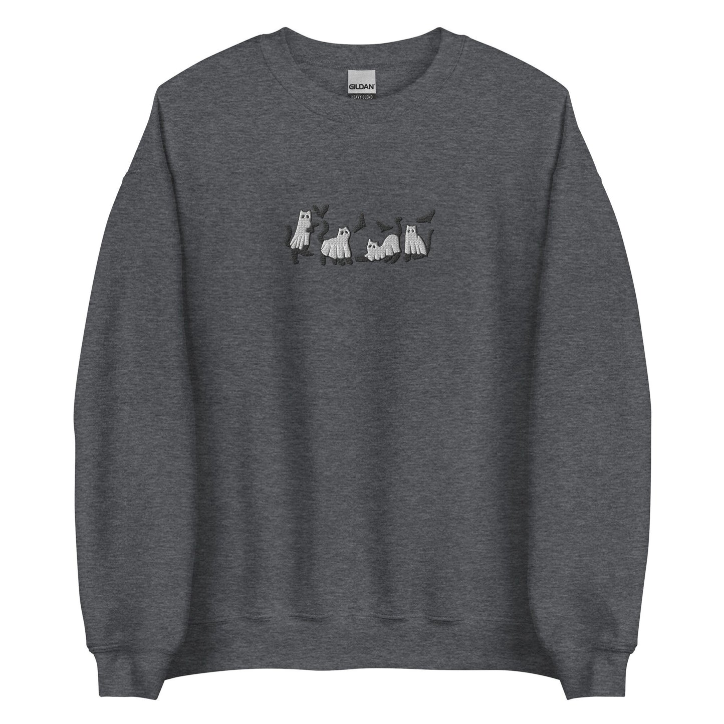 Halloween Spooky Ghost Cats & Bats Embroidered Sweatshirt