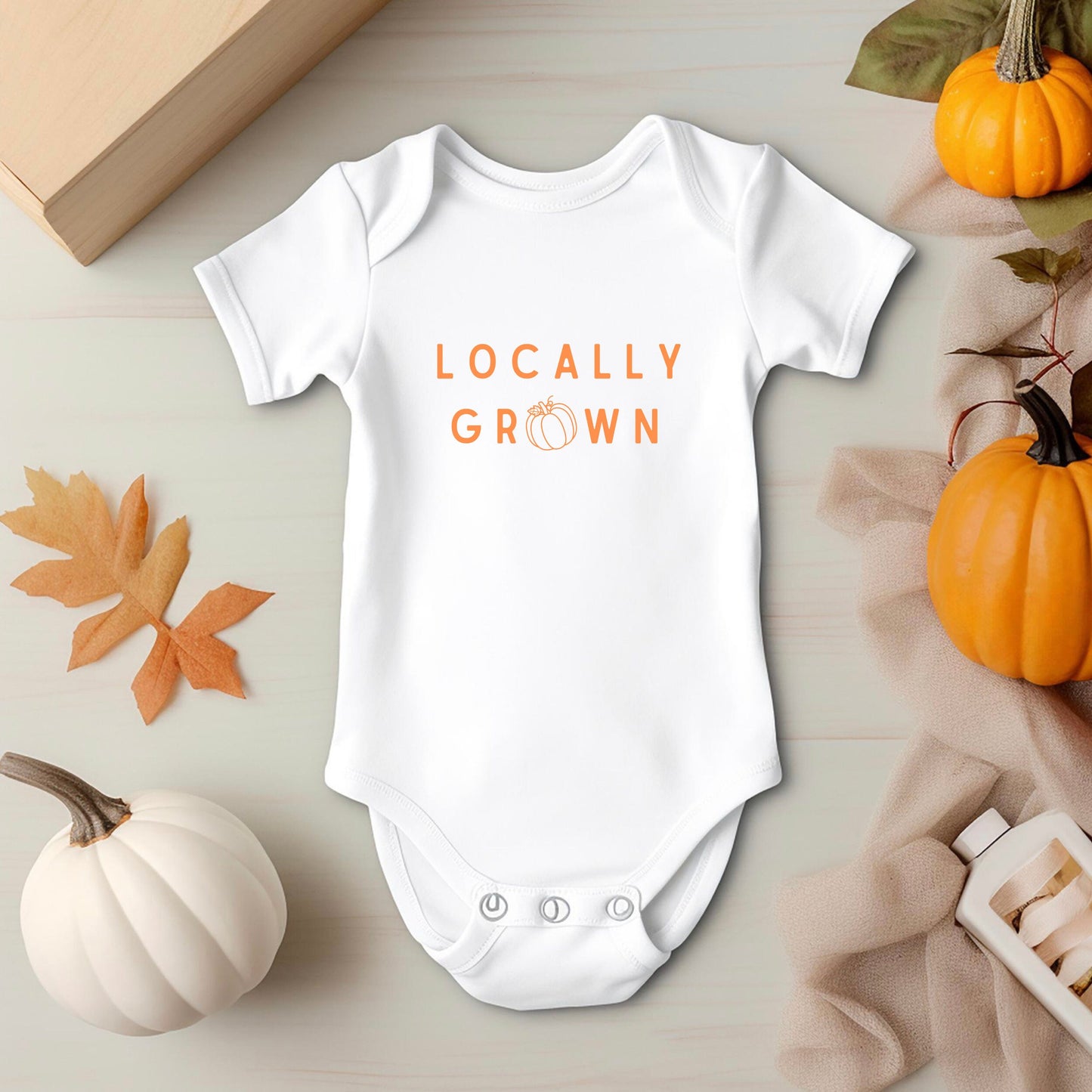 Locally Grown Pumpkin Patch Baby Bodysuit Picture Outfit Baby’s First Halloween