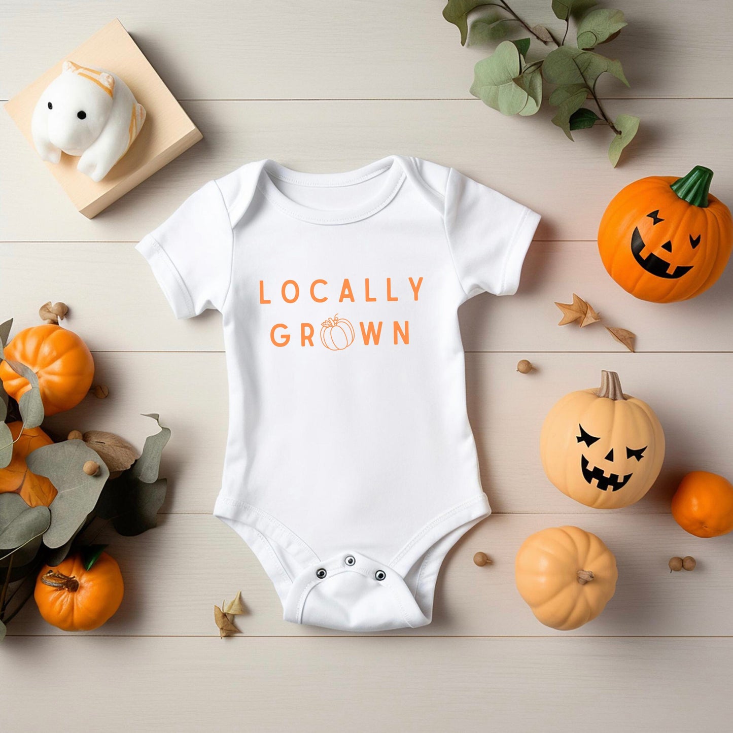 Locally Grown Pumpkin Patch Baby Bodysuit Picture Outfit Baby’s First Halloween