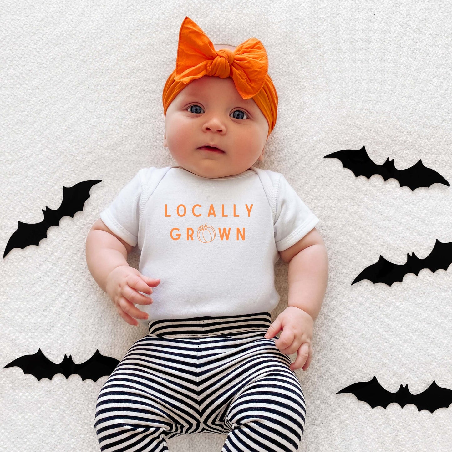 Locally Grown Pumpkin Patch Baby Bodysuit Picture Outfit Baby’s First Halloween