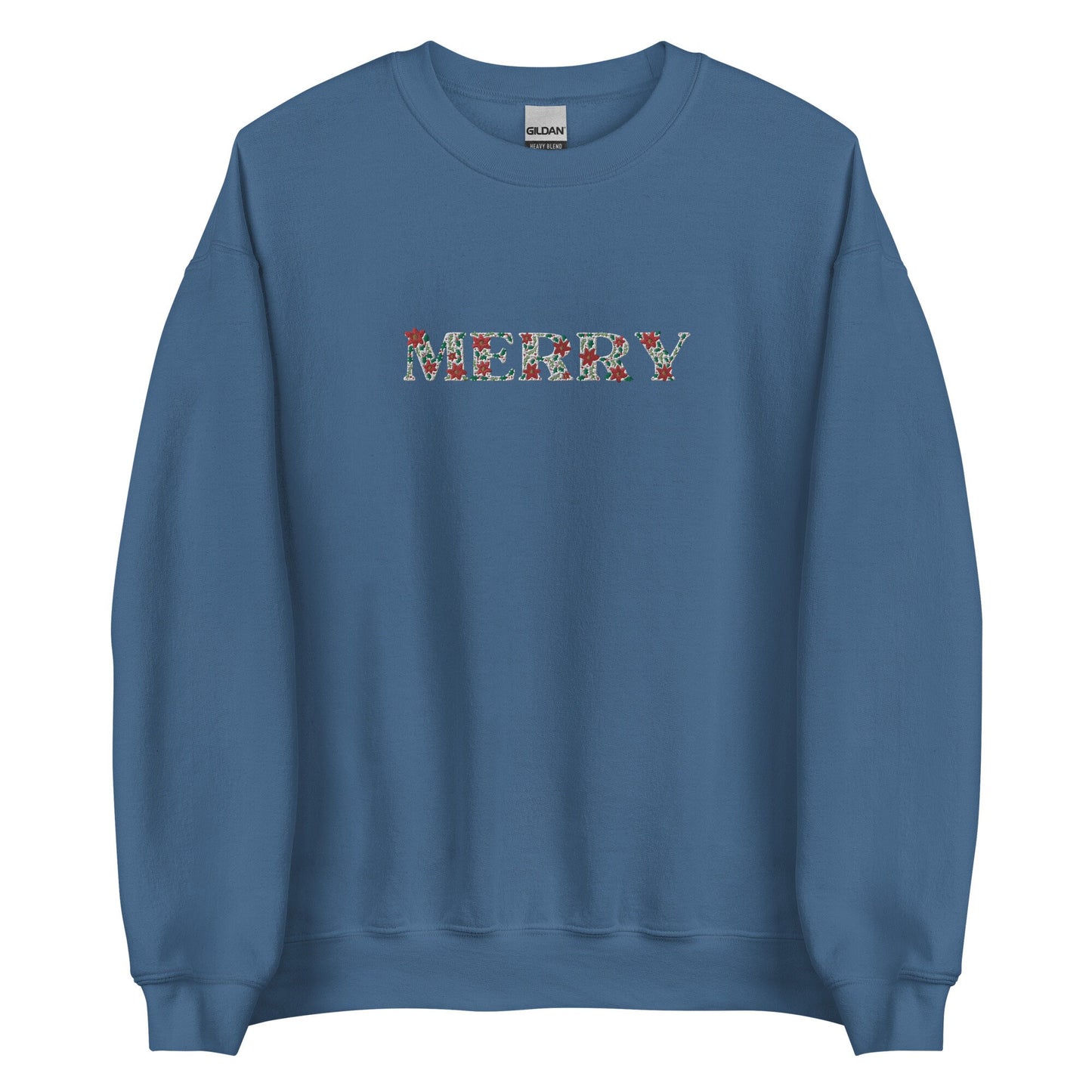 Merry Christmas Poinsettia and Holly Embroidered Sweatshirt