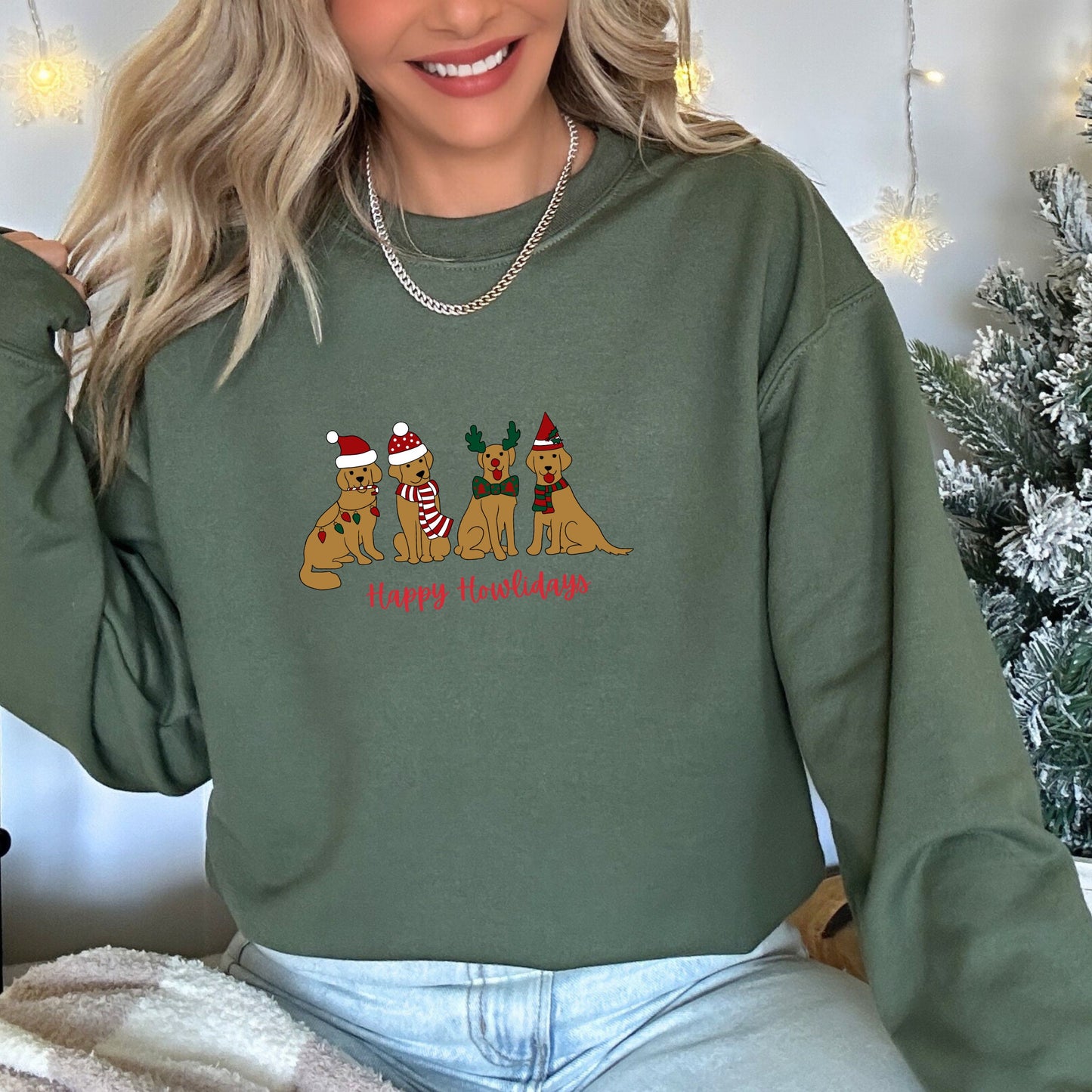 Happy Howlidays Christmas Golden Retriever Dog Sweatshirt Embroidered Pullover