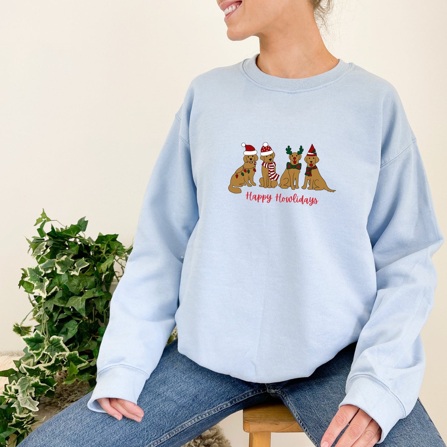 Happy Howlidays Christmas Golden Retriever Dog Sweatshirt Embroidered Pullover