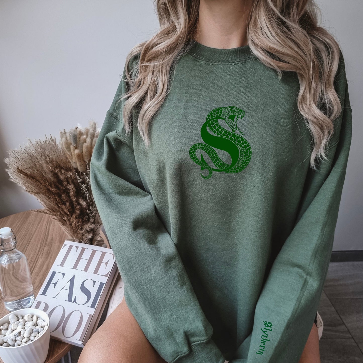 Green Snake Embroidered Wizard House Crest Sweatshirt