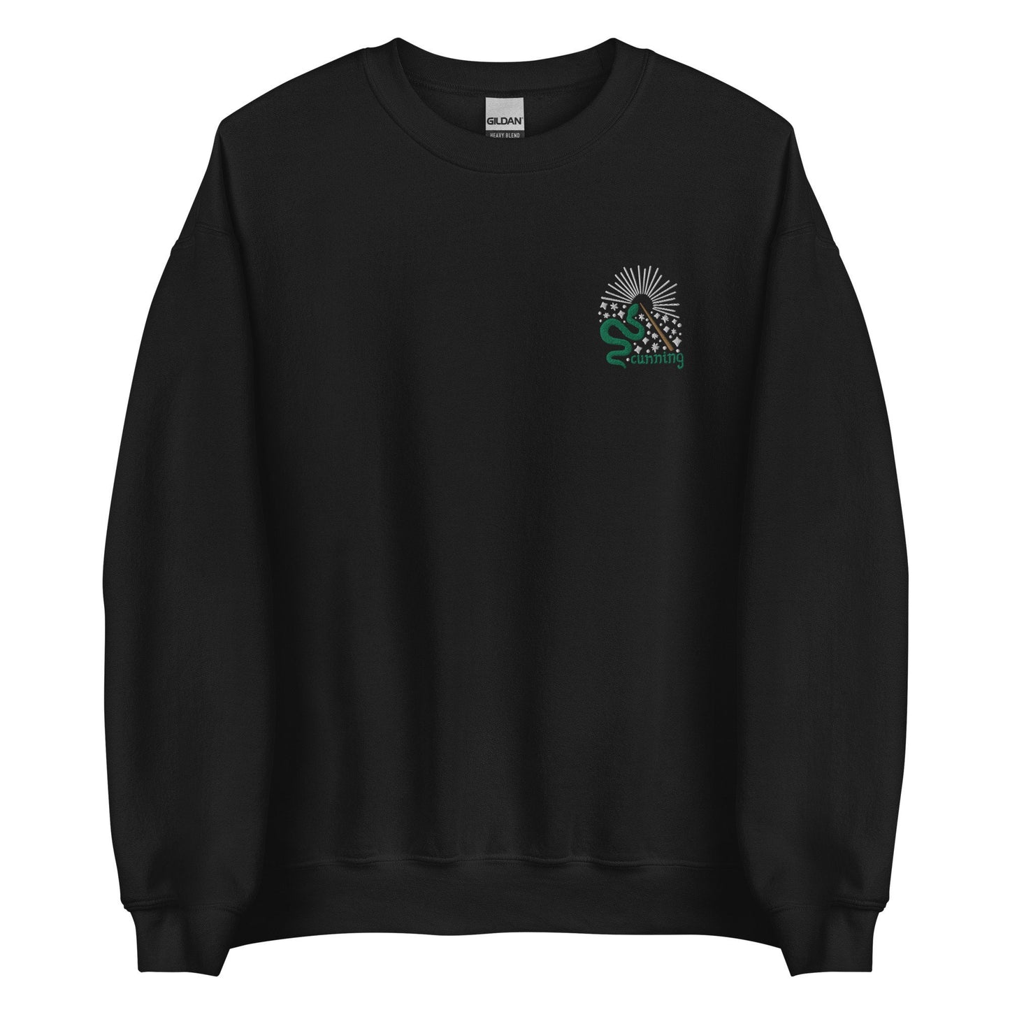 Cunning Green Snake Wizard House Embroidered Crewneck Pullover Sweatshirt