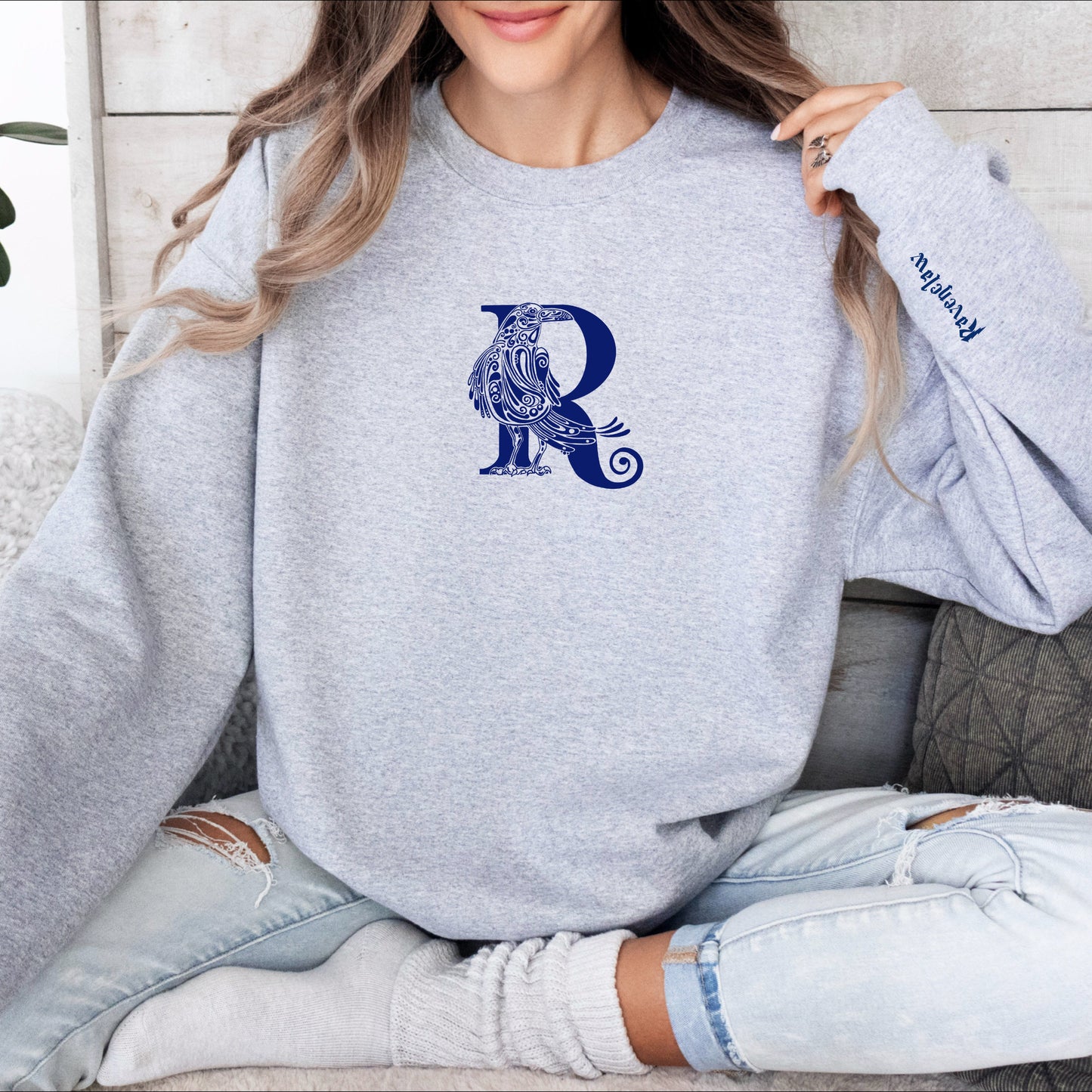 Blue Raven Embroidered Wizard House Crest Pullover Crewneck Sweatshirt