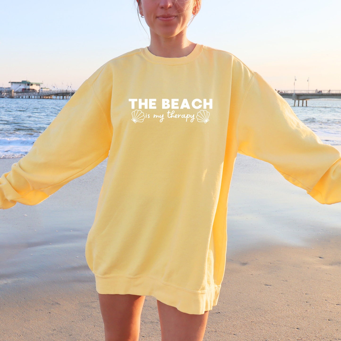 The Beach is My Therapy Crewneck Pullover Sweatshirt