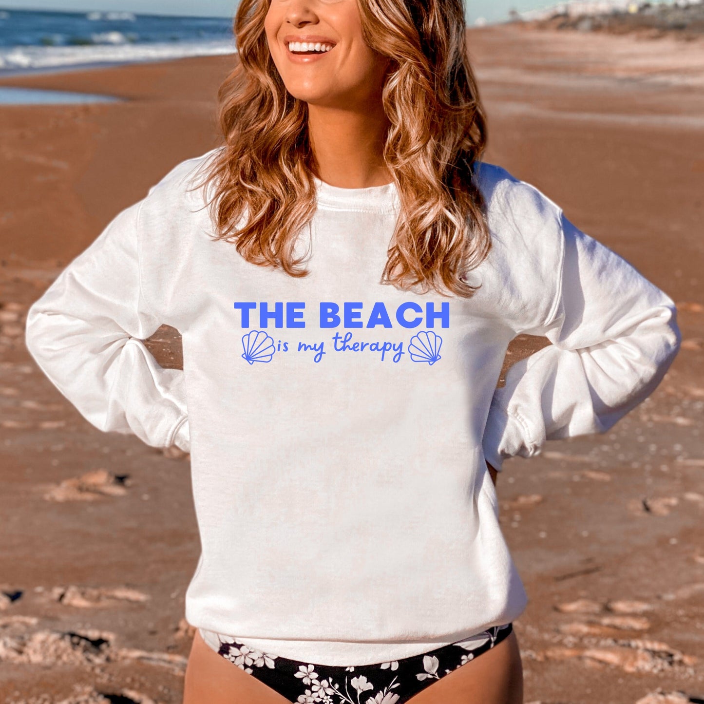 The Beach is My Therapy Crewneck Pullover Sweatshirt