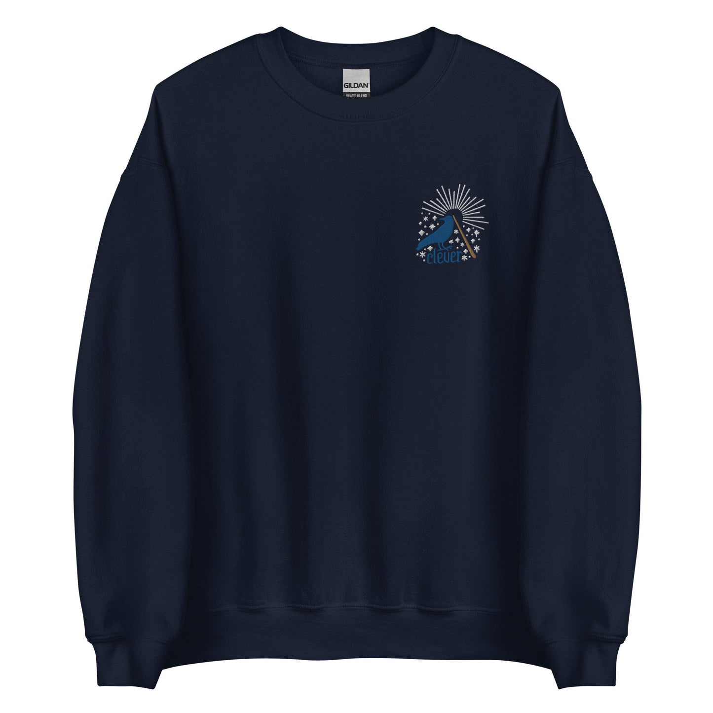 Clever Blue Raven Wizard House Crest Embroidered Crewneck Pullover Sweatshirt