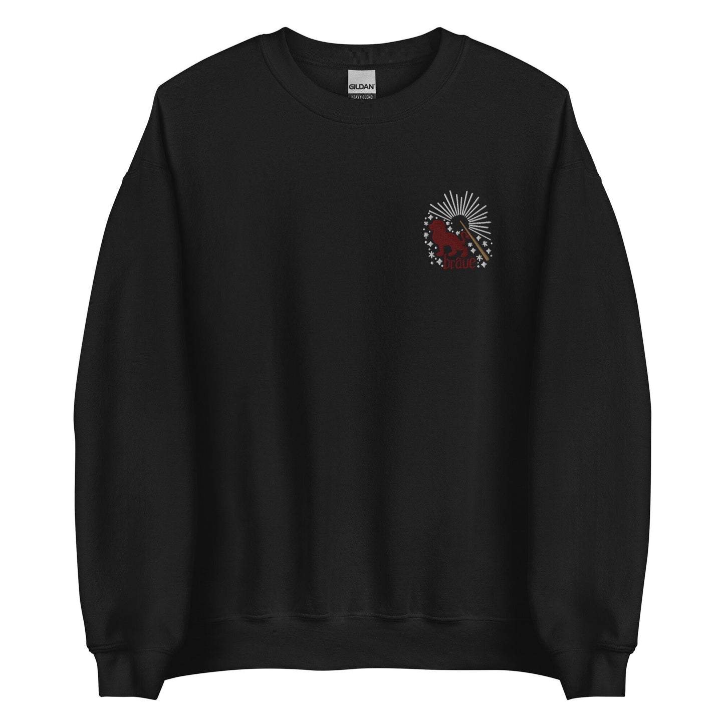 Brave Red Lion Wizard House Crest Embroidered Crewneck Pullover Sweatshirt