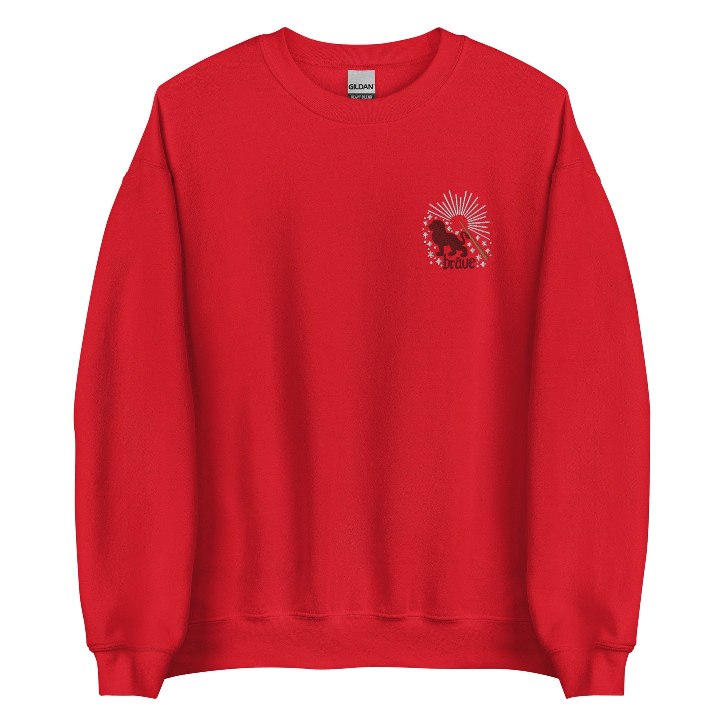 Brave Red Lion Wizard House Crest Embroidered Crewneck Pullover Sweatshirt