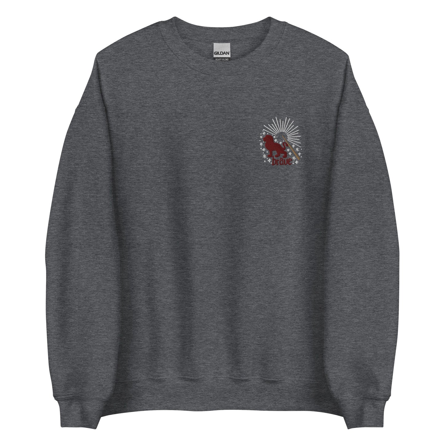 Brave Red Lion Wizard House Crest Embroidered Crewneck Pullover Sweatshirt