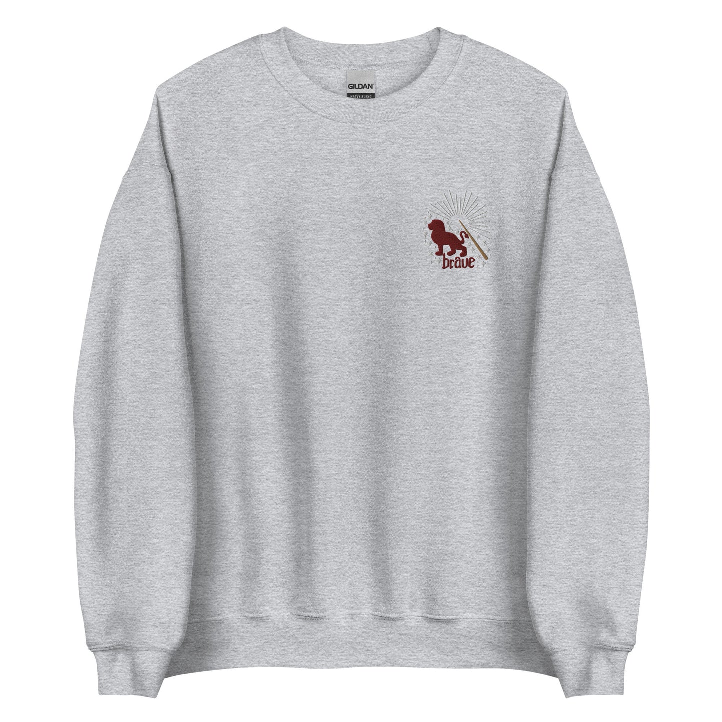 Brave Red Lion Wizard House Crest Embroidered Crewneck Pullover Sweatshirt