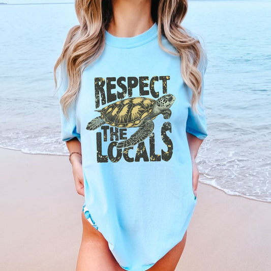 Respect the Locals Tshirt Sea Turtle Gifts Vintage Surf Shirt Ocean life Shirt Save the Turtles Save the Sharks Oversized Comfort Colors