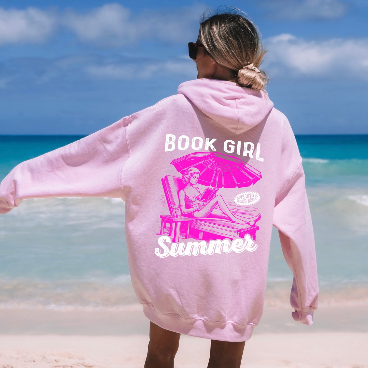 Book Girl Summer Oversized Hoodie Beach Read Bookish Fan Book Lover Booktrovert Gift Vintage Beachy Hoodie Beach Vacation Matching Girl Trip