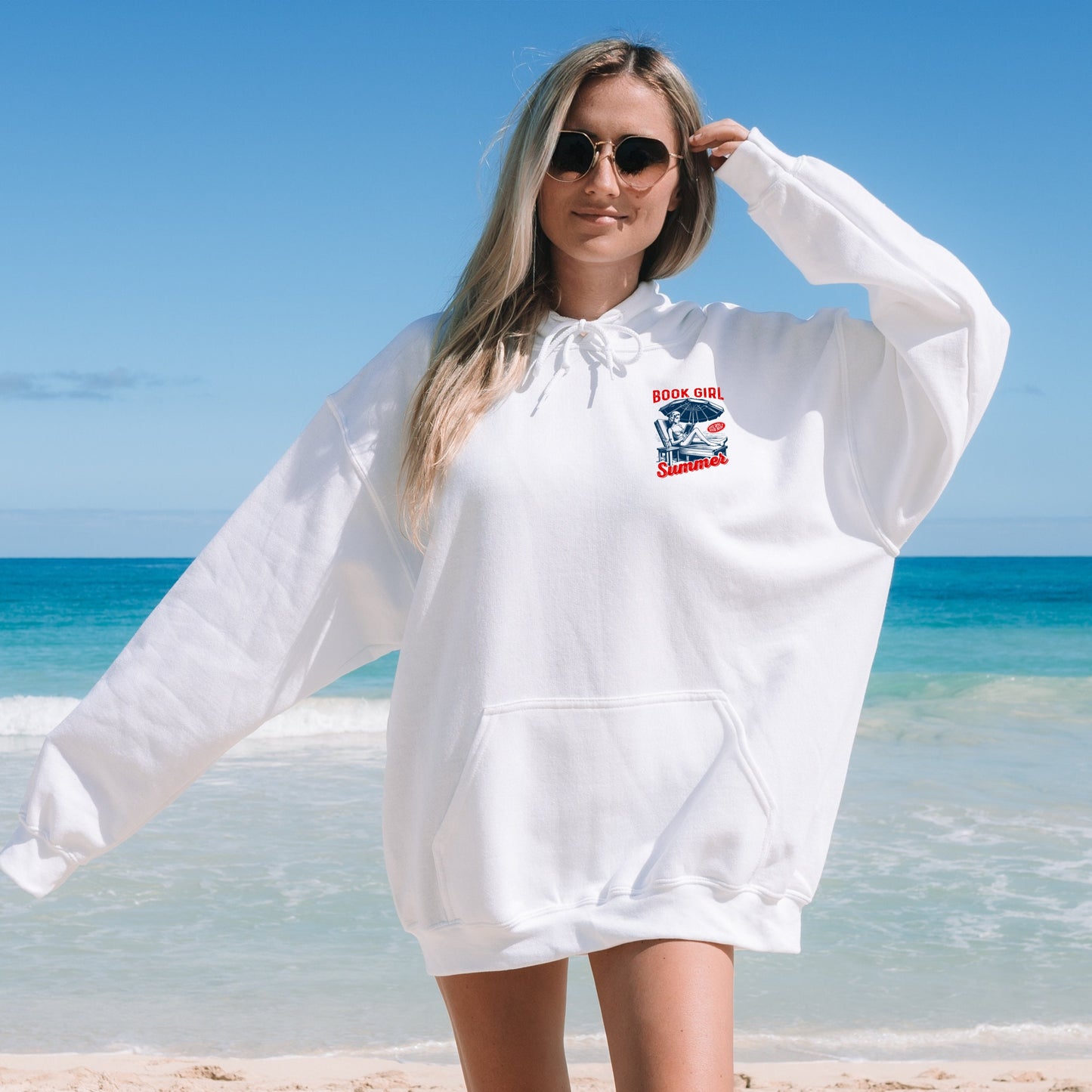 Book Girl Summer Oversized Hoodie Beach Read Bookish Fan Book Lover Booktrovert Gift Vintage Beachy Hoodie Beach Vacation Matching Girl Trip