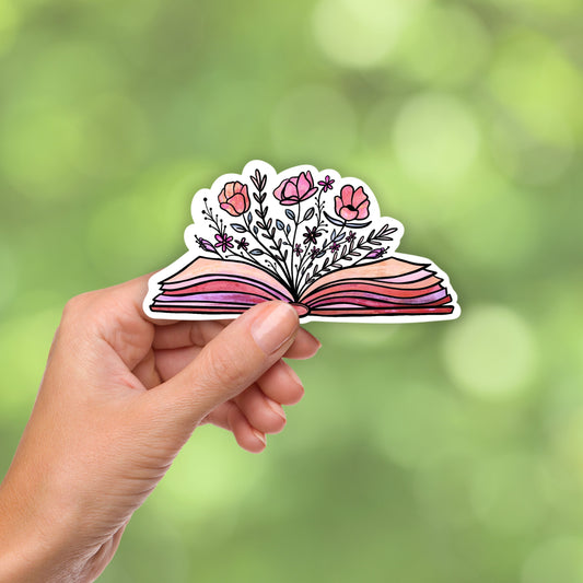 Books and Flowers Sticker Book Lovers Gift Kindle Sticker Waterproof Water bottle sticker Booktok sticker Bookish Sticker Bookstore Library