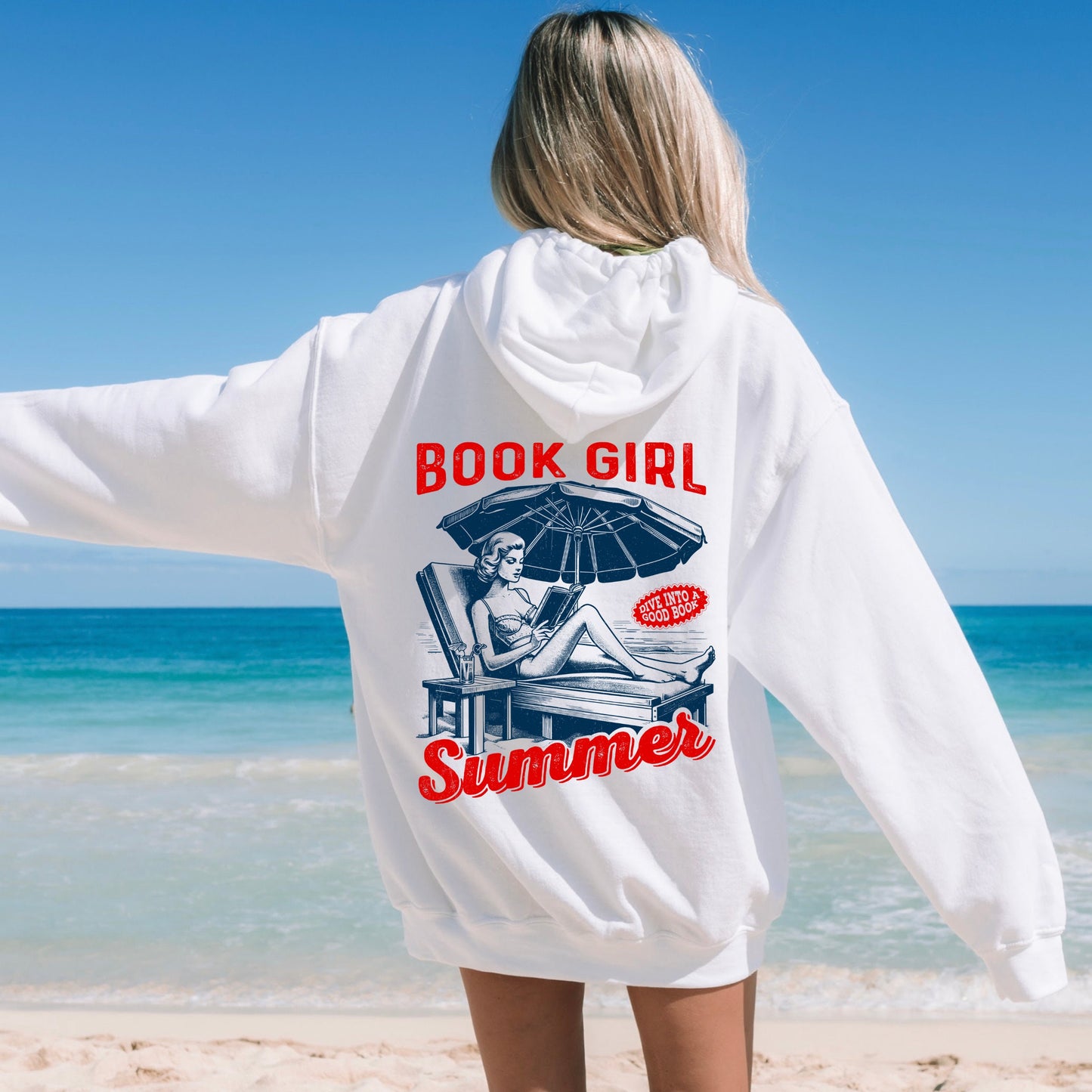 Book Girl Summer Oversized Hoodie Beach Read Bookish Fan Book Lover Booktrovert Gift Vintage Beachy Hoodie Beach Vacation Matching Girl Trip